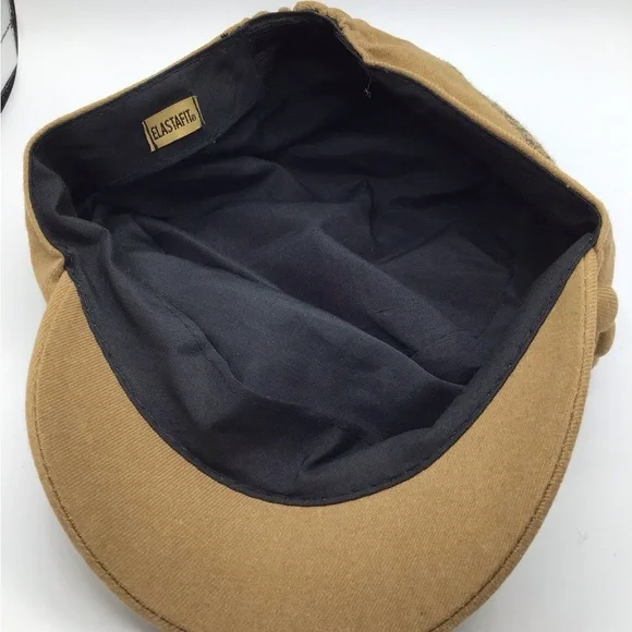 Women's Brown Baker Boy Hat Mixed Tweed & Fabric with 3 buttons on right side - Picture 8 of 9